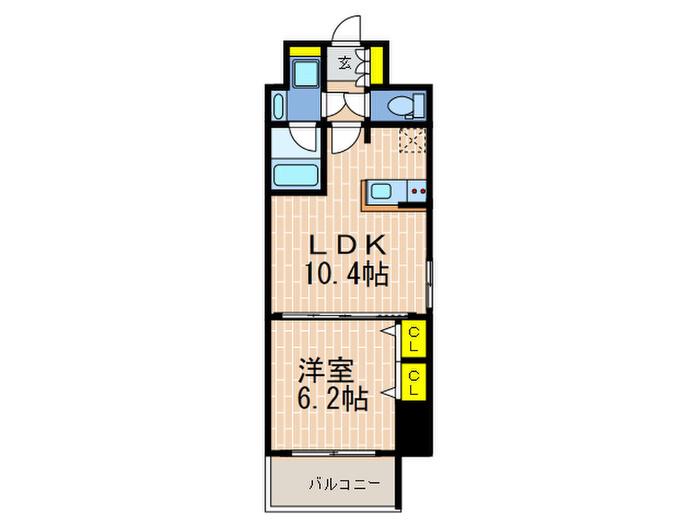 クロスレジデンス神戸元町(1LDK/4階)の間取り写真