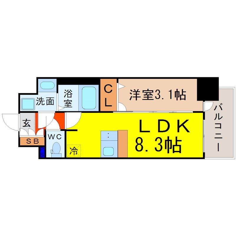 プレサンスSAKAEフロント(1LDK/13階)の間取り写真