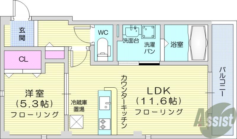 プランドール仙台(1LDK/3階)の間取り写真