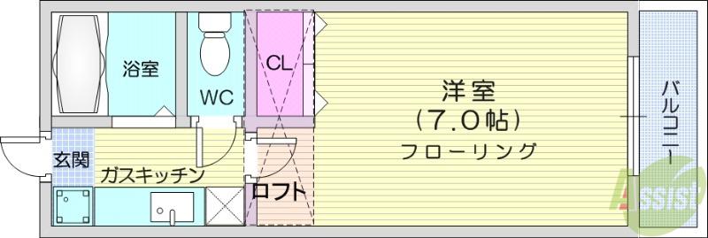 フリーダムヒル白鳥D棟(1K/1階)の間取り写真