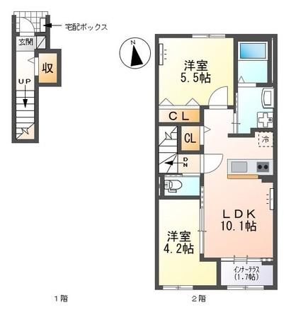 ルピナス A(2LDK/2階)の間取り写真
