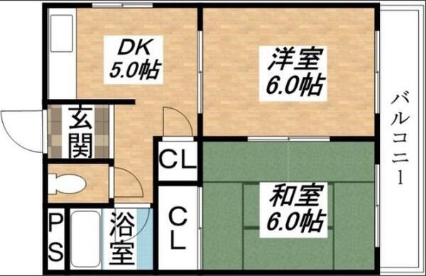 シャトー大広(2DK/4階)の間取り写真