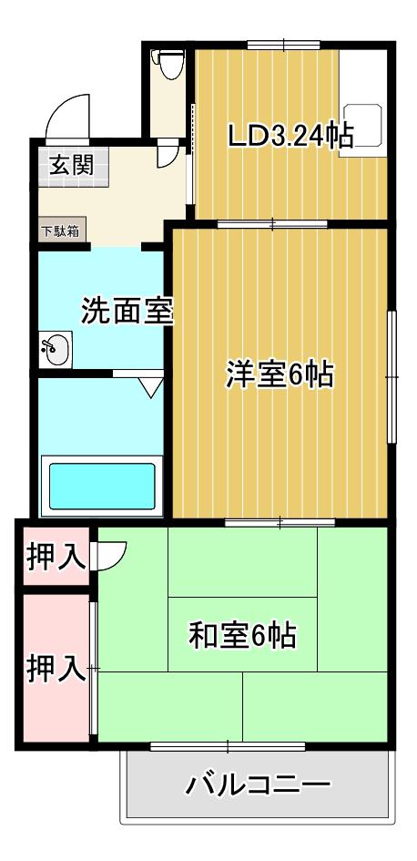 コーポ虹(2DK/2階)の間取り写真