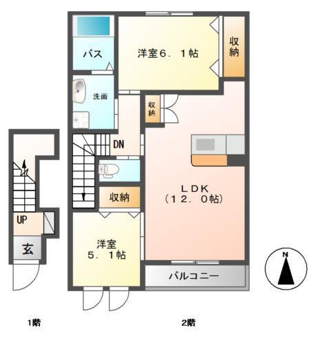 ル ソレイユ(2LDK/2階)の間取り写真