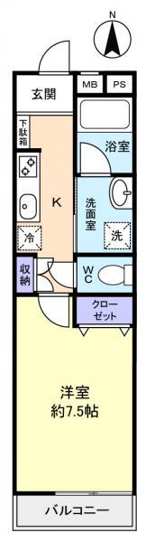 JYUTO村上(1K/2階)の間取り写真