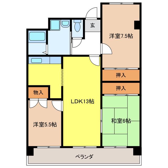 セゾン長良川(3LDK/6階)の間取り写真
