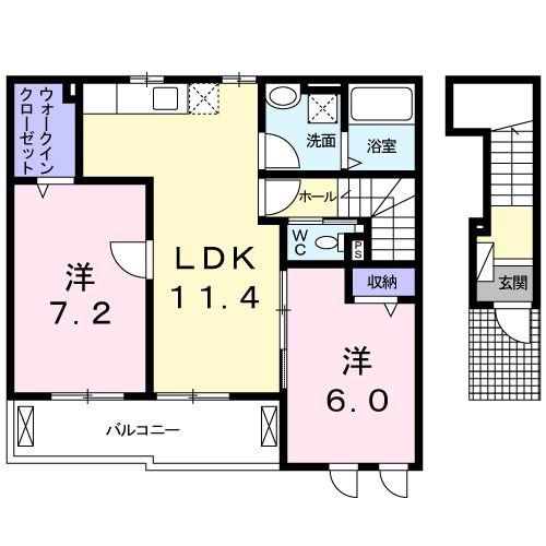 クレエ テリトワール(2LDK/2階)の間取り写真