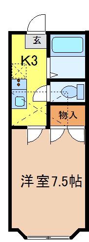 ホワイトキャッスル高砂(1K/2階)の間取り写真