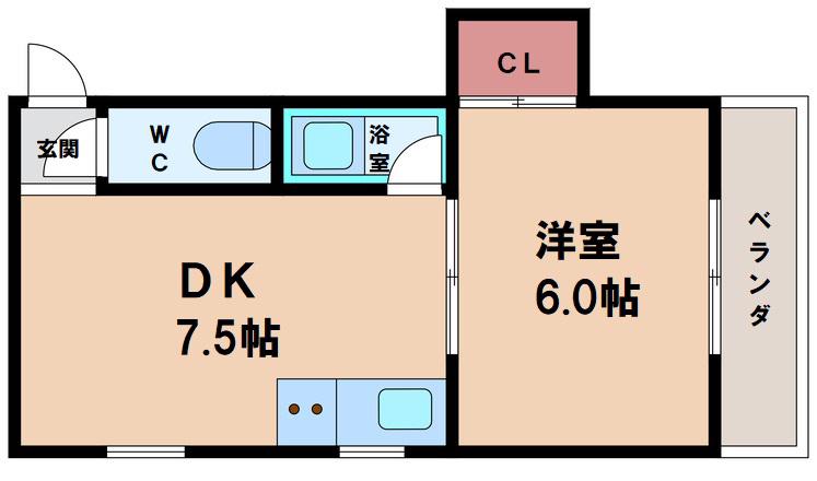 光ハイツ(1DK/4階)の間取り写真