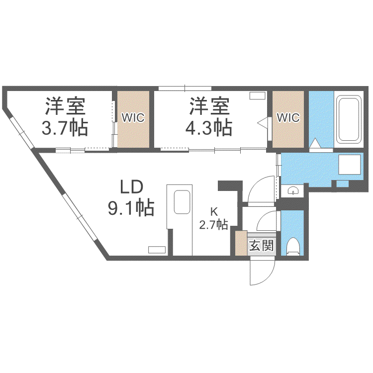 ラグランジュ円山(2LDK/3階)の間取り写真