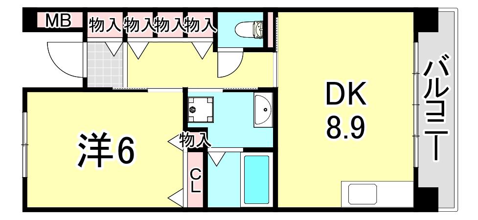UR浜甲子園なぎさ街22号棟(1DK/6階)の間取り写真