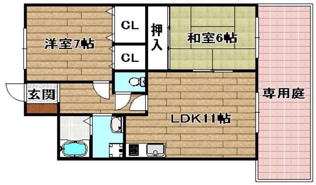 本町ハイツ(2LDK/1階)の間取り写真