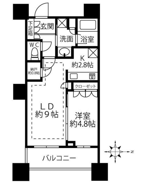 パークタワーグランスカイ(1LDK/16階)の間取り写真