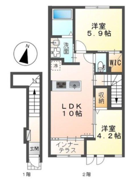 シェルル・スターテラス中瀬(2LDK/2階)の間取り写真