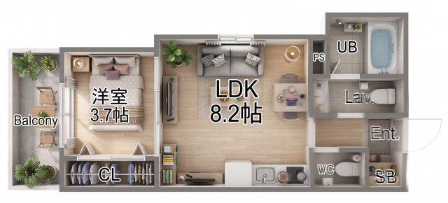 ジーメゾン明石ブリーズ(1LDK/1階)の間取り写真