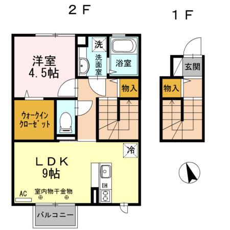 ディア コート II (1LDK/2階)の間取り写真