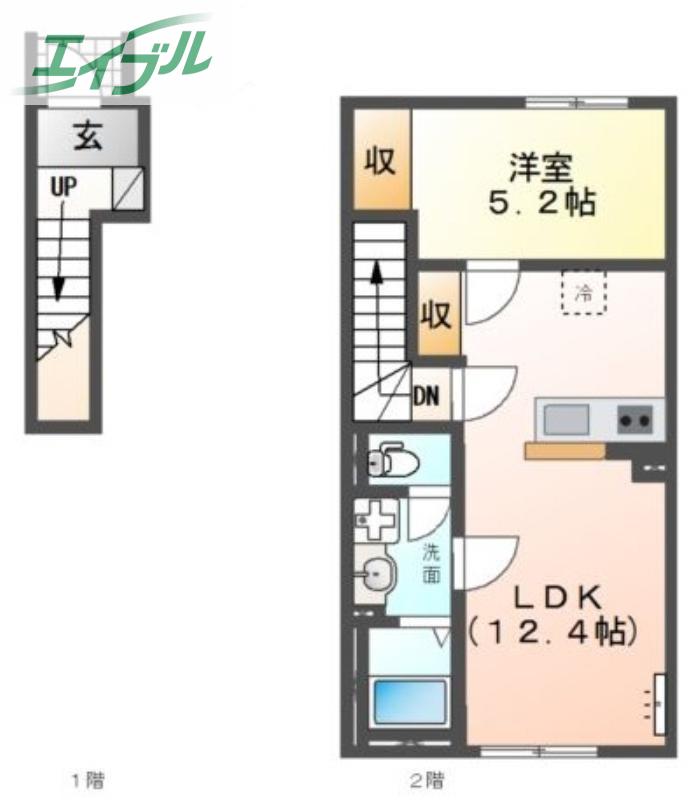 シャフル(1LDK/2階)の間取り写真