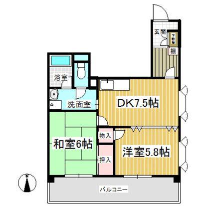 清水山第2パークハイツ(2DK/4階)の間取り写真