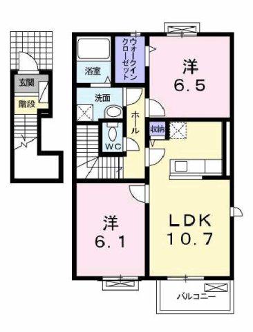 アンソレイユ(2LDK/2階)の間取り写真