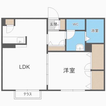 アウロラB棟(1LDK/2階)の間取り写真