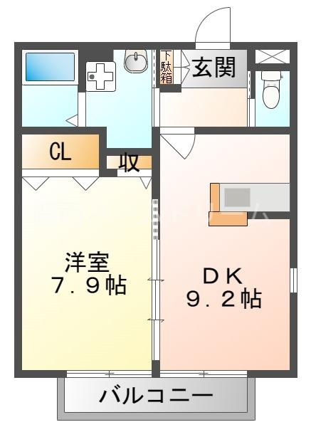 カーサ上島頭(1LDK/1階)の間取り写真