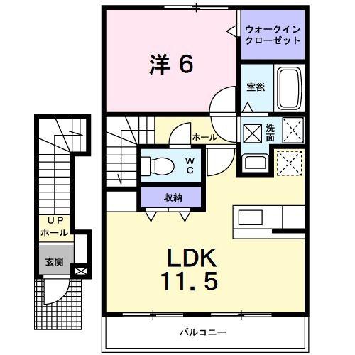 アーバンコート東甲府(1LDK/2階)の間取り写真