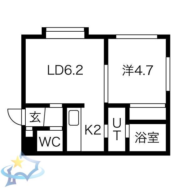 セカンドキューブ(1LDK/2階)の間取り写真