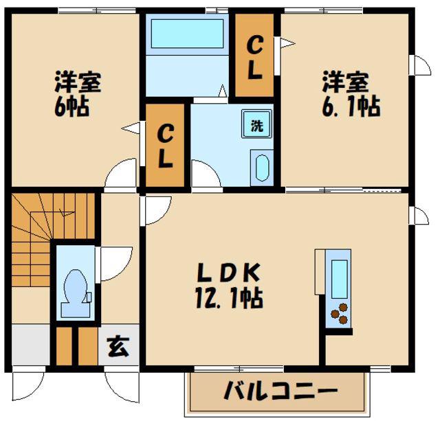 ウィスタリア(2LDK/1階)の間取り写真