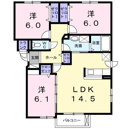 SUNPARK岩見沢(3LDK/2階)の間取り写真