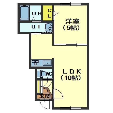北海道函館市 2階建 築5年(1LDK/1階)の間取り写真