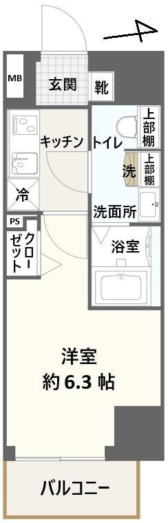 クレスト タップ 川崎港町(1K/6階)の間取り写真