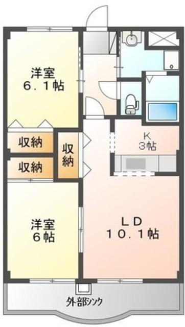 グレース南 B(2LDK/1階)の間取り写真