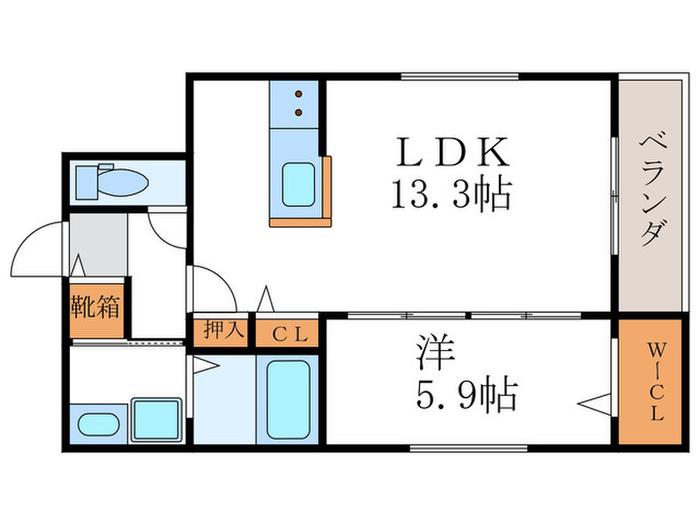 テラッセ四条高倉(1LDK/2階)の間取り写真