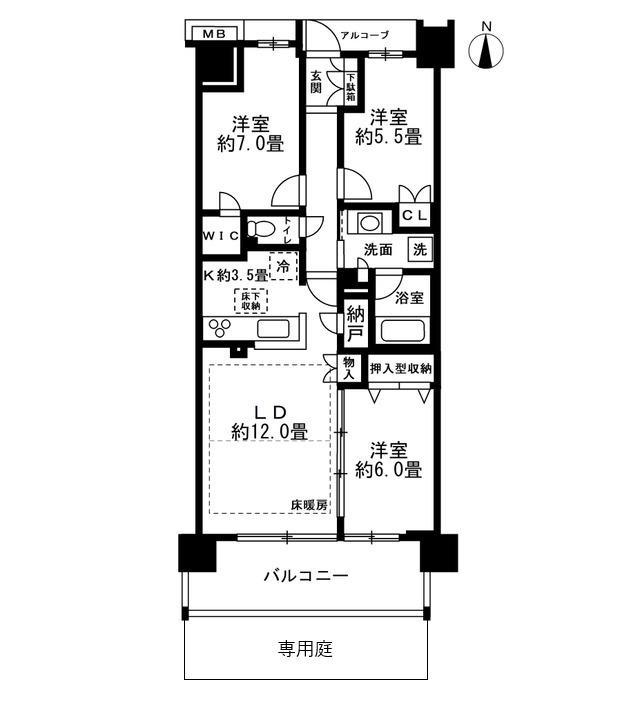 プラウド町田(3LDK/1階)の間取り写真