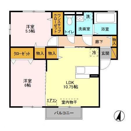 グリーンリーブス(2LDK/2階)の間取り写真