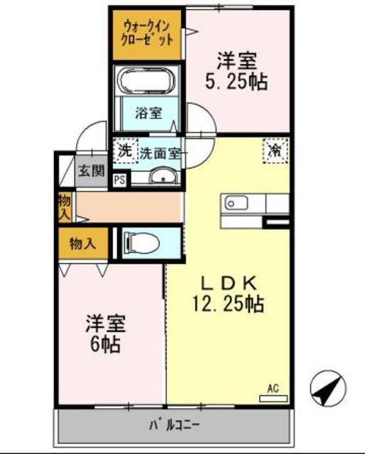 ベルテ東豊田(2LDK/2階)の間取り写真