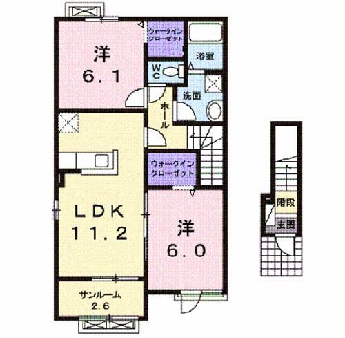 ホワイトリリーI(2LDK/2階)の間取り写真