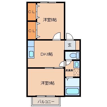 アパルトマン中央(2DK/1階)の間取り写真