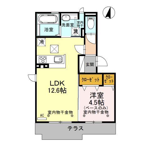 グランピソ加賀(1LDK/1階)の間取り写真