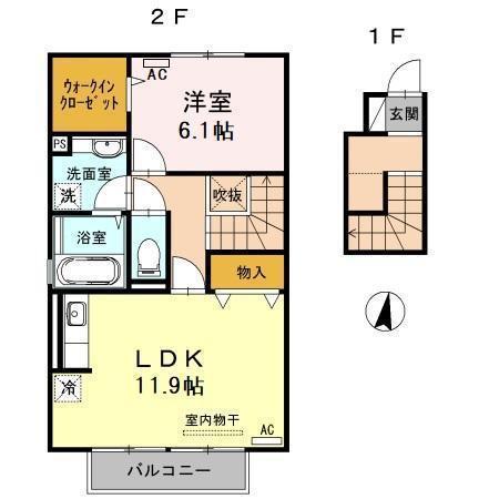 ヴィラコートJ3 イースト(1LDK/2階)の間取り写真