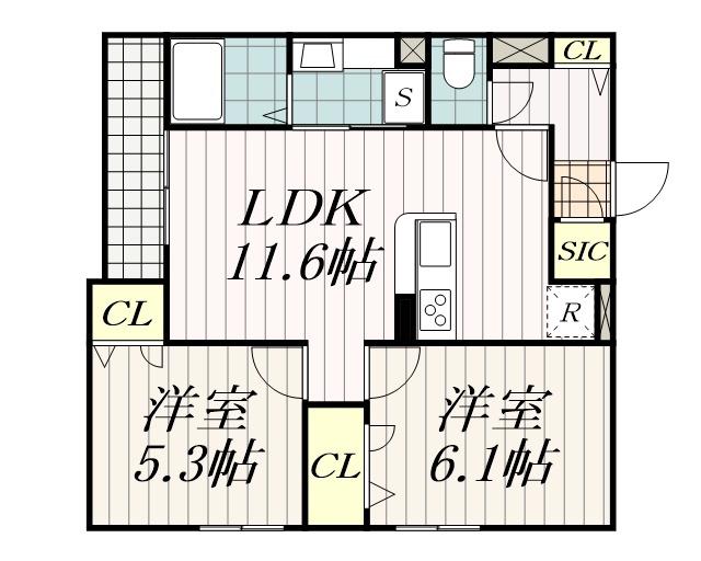 D-ROOM新宿I-A(2LDK/2階)の間取り写真