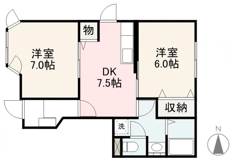 グリーンエコーB(2DK/1階)の間取り写真