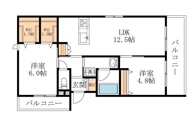 ヘーベルメゾンわびすけ(2LDK/3階)の間取り写真
