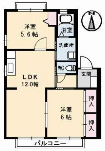 ディアス庭瀬 A棟(2LDK/1階)の間取り写真