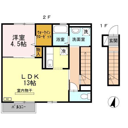 クヴェレ(1LDK/2階)の間取り写真