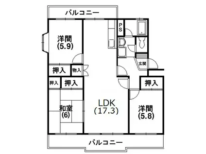 ヴェルディ広沢(3LDK/1階)の間取り写真