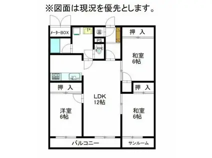 ノア6西2(3LDK/3階)の間取り写真
