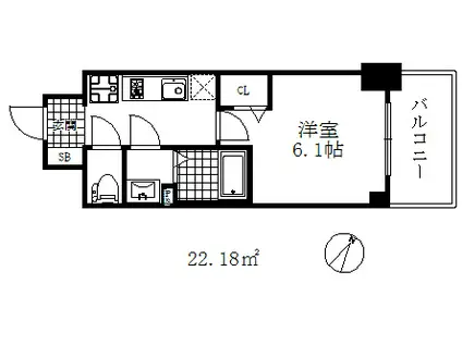 エステムコート神戸グランスタイル(1K/2階)の間取り写真