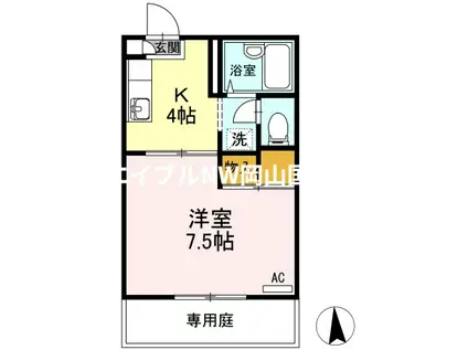 レジデアイ B棟(1K/1階)の間取り写真