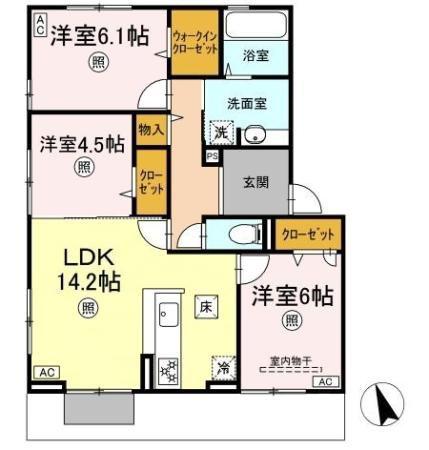 フェリシタス(3LDK/1階)の間取り写真